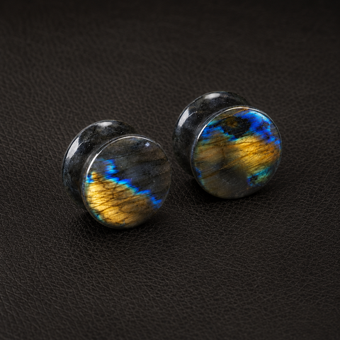 Labradorite Ear Plugs, Double Flare Ear Gauges, Labradorite Stone Plugs, Handmade Stretched Ear Body Jewelry, Pair