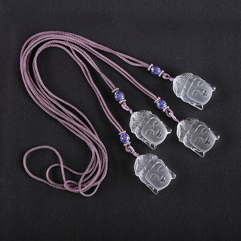 BITEFU 1 Strand Carved Natural White Quartz Buddha Head Necklace, 25g