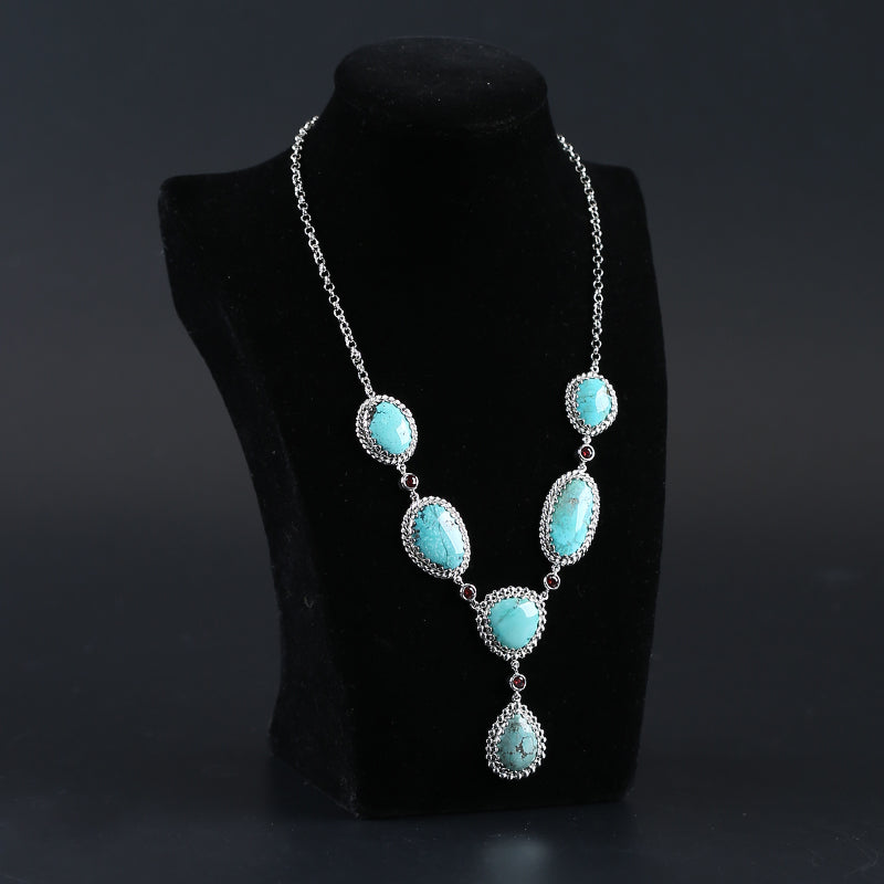 Natural Gemstone Turquoise Necklace with 925 Sterling Silver, 18 Inch, 18x14x4mm, 32.5g