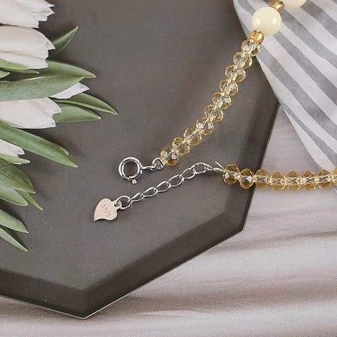 1 Strand Natural 4mm Yellow Quartz And 6mm Shell Beads Bracelet,17-19cm,4×3mm,6mm,9×6mm,5.8g