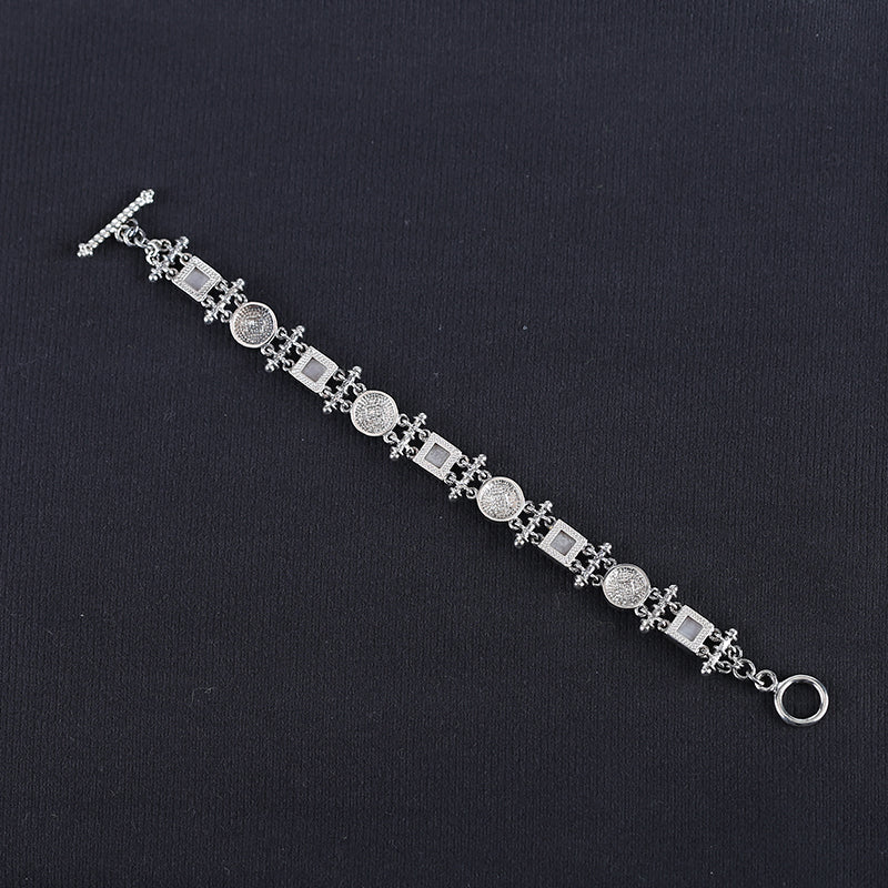 Natural Gemstone Carved Bracelet with 925 Stering Silver 18cm, 24g