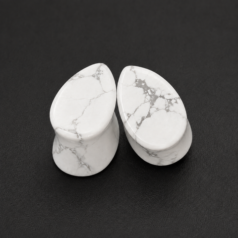Natural White Howlite Teardrop Plugs – Marble Veined Stone Ear Gauges