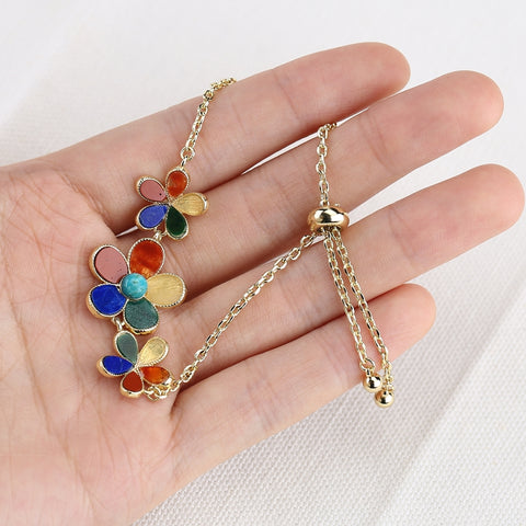 Natural Multi-Gemstone Floral Gold Plated Bracelet-Adjustable Jewelry Bracelet
