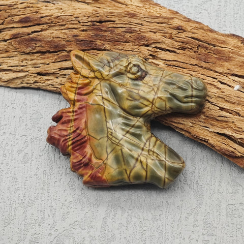 Hand-Carved Horse Head Pendant,Multi-Color Picasso Jasper Crystal Horse for Necklace Making|Natural Gemstone Spirit Totem
