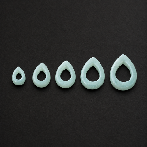 Natural Amazonite Teardrop Hollow Plugs — Handcrafted Gemstone Ear Gauge Pair