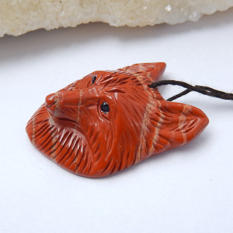 Natural Red River Jasper Carved fox head Pendant Bead 37x28x13mm, 13.6g