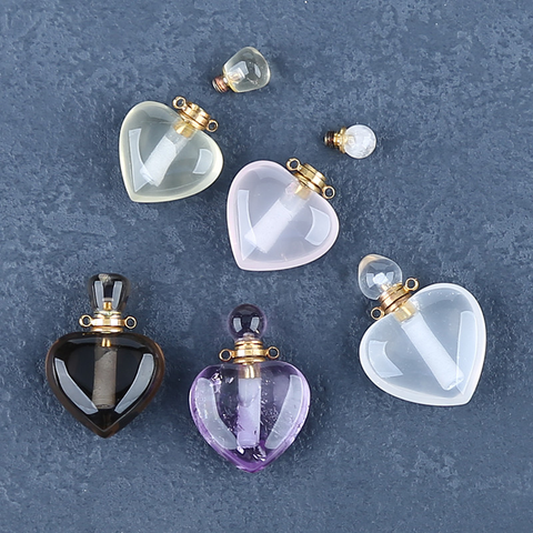 3PCS Natural Gemstone Heart Shape Perfume Bottle Pendants