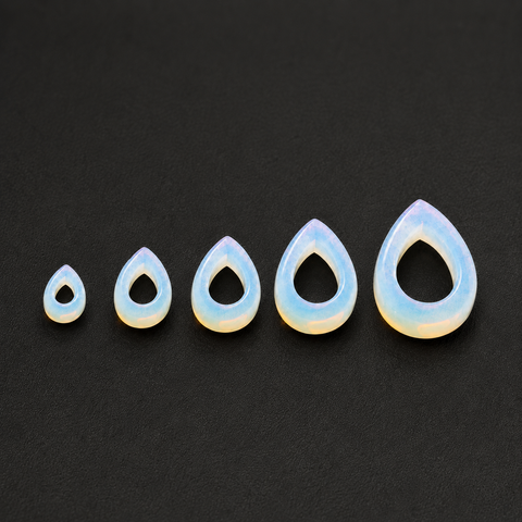 Opalite Teardrop Hollow Plugs — Handcrafted Iridescent Glass Ear Gauge Pair