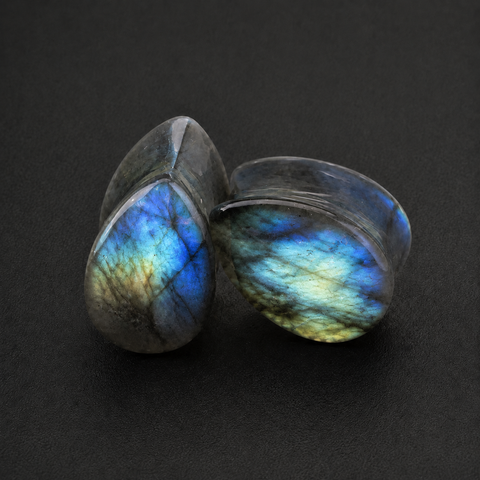 Natural Labradorite Teardrop Plugs – Iridescent Flash Stone Ear Gauges