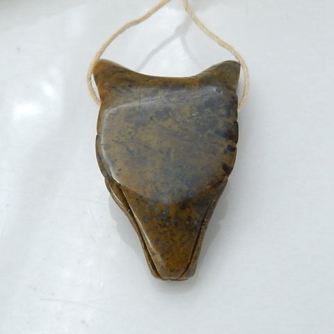 绿色蛋白石手工雕刻狼头吊坠石,32x23x10mm,7.4g