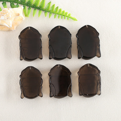 BITEFU Carved Natural Smoky Quartz Buddha Head Gemstone Pendant Bead, Avalokitesvara Pendant Gift For Him, 27.1g