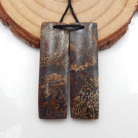 Boucles d'oreilles percées en jaspe Chohua naturel, 39x10x4 mm, 7,4 g