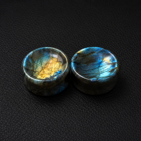 Labradorite Stone Plugs, Natural Grey Blue Flash Ear Gauges, Double Flare Saddle Plugs, Organic Stone Ear Stret Custom sizes available