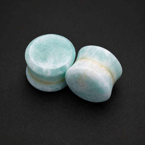 Hemimorphite Plugs, Blue Gemstone Ear Gauges, Luminous Sea Foam Tunnels, Double Flared Organic Saddle Jewelry