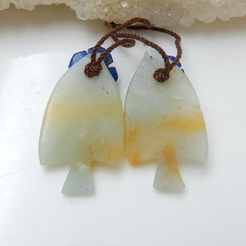 Nouveau poisson sculpté en pierres précieuses naturelles Amazonite avec lapis lazuli ntarsia mode paires de boucles d'oreilles en pierres précieuses, 28x18x3mm, 10x10x2mm, 7g