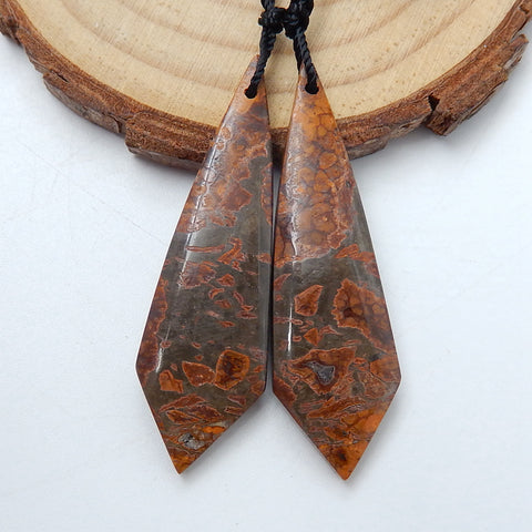 Natural Red Creek Jasper Earring Beads 41x11x3mm, 3.3g