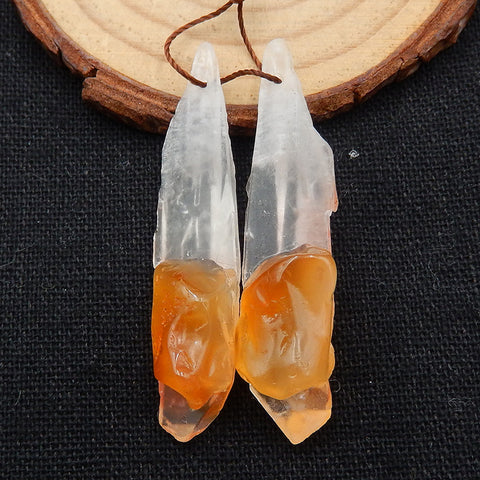 Paire De Pierres De Boucles D'oreilles Collées Agate Et Quartz Pépite, pierre pour la fabrication de boucles d'oreilles, 47x9x11mm, 6.4g