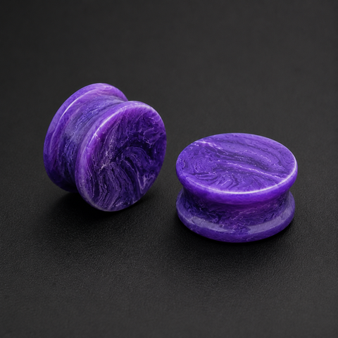 Purple Stone Ear Plugs, Double Flare Ear Gauges, Swirled Violet Stone Plugs, Handmade Stretched Ear Body Jewelry, Pair