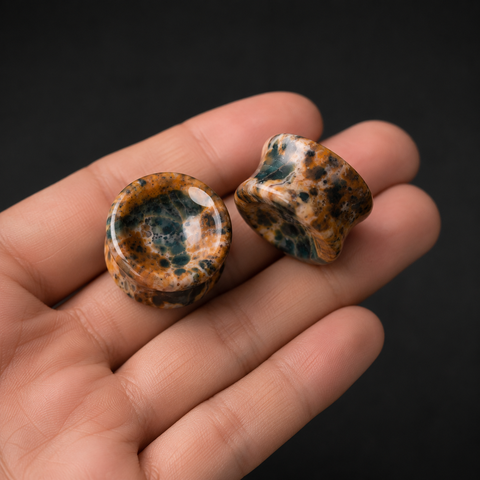 Natural Petrified Wood Opal Double Concave Gauges, Teal Earthy Plugs, Double Flare Stone Plugs, Custom Sizes Available