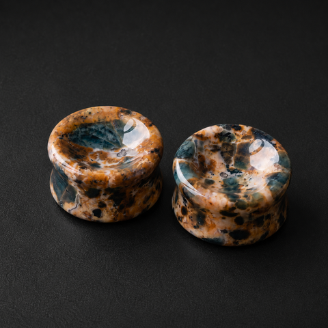 Natural Petrified Wood Opal Double Concave Gauges, Teal Earthy Plugs, Double Flare Stone Plugs, Custom Sizes Available