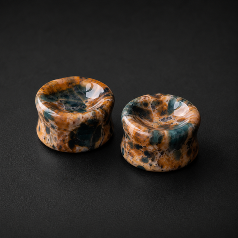Natural Petrified Wood Opal Double Concave Gauges, Teal Earthy Plugs, Double Flare Stone Plugs, Custom Sizes Available