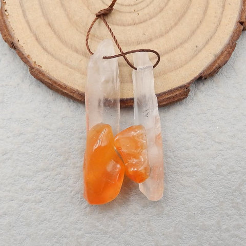 Paire De Pierres De Boucles D'oreilles Collées Agate Et Quartz Pépite, pierre pour la fabrication de boucles d'oreilles, 47x9x11mm, 6.4g