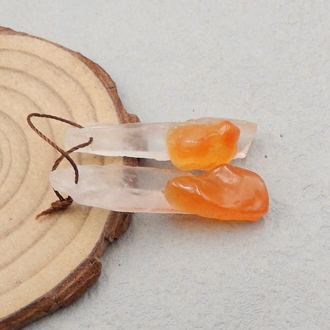 Paire De Pierres De Boucles D'oreilles Collées Agate Et Quartz Pépite, pierre pour la fabrication de boucles d'oreilles, 47x9x11mm, 6.4g