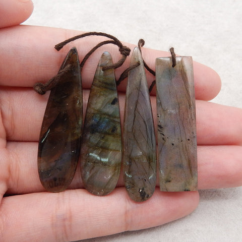 4PCS Natural Flash Labradorite Gemstone Pendant, Gem Jewelry Gift, Customized Gemstone Pendant, 42×12×4mm,48×11×4mm,18.6g