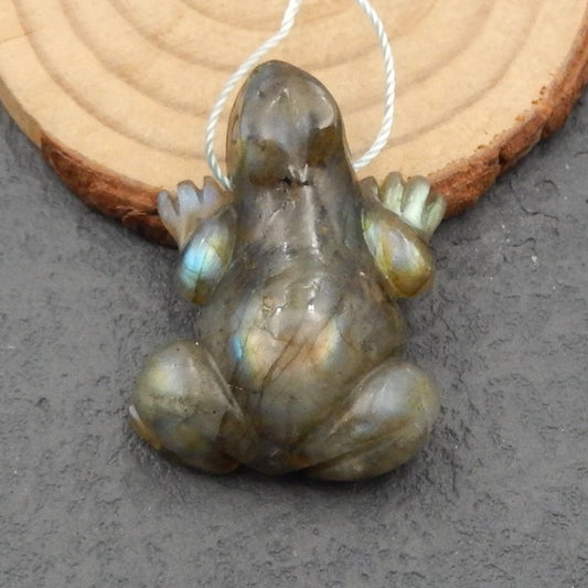 Natural Labradorite Carved frog Pendant Bead 36x25x12mm, 13.0g