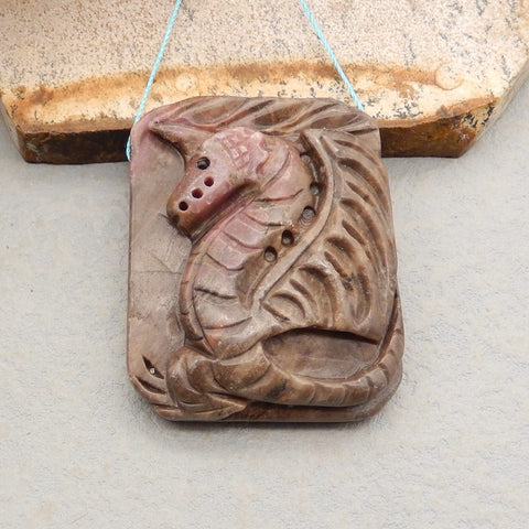 Natural Rhodochrosite Carved Dargon Pendant Bead 45*37*11mm, 47.6g