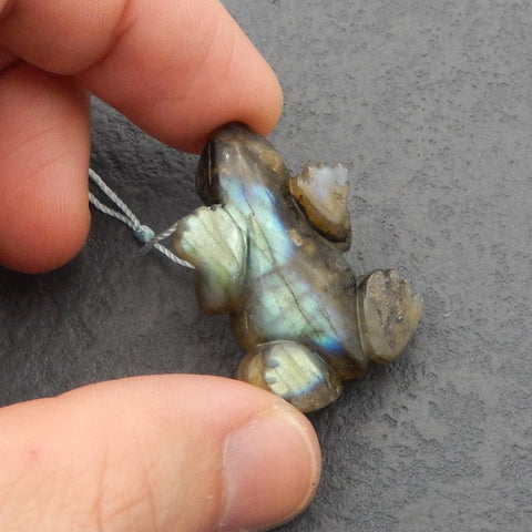 Natural Labradorite Carved frog Pendant Bead 36x25x12mm, 13.0g