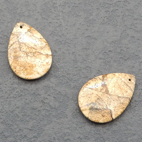 Natural Picture Jasper Earring Beads 30*21*4mm, 7.8g