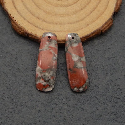 Paire de boucles d'oreilles en pierre de sang africaine naturelle, 30 x 10 x 4 mm, 5,5 g