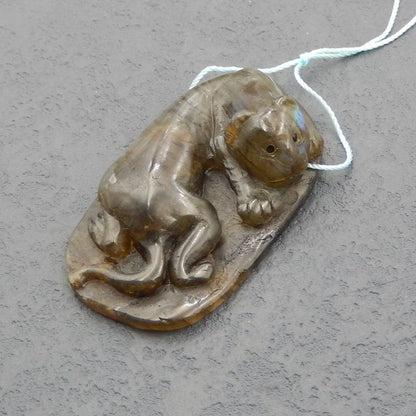 Natural Labradorite Carved tiger Pendant Bead 54x32x15mm, 28.9g