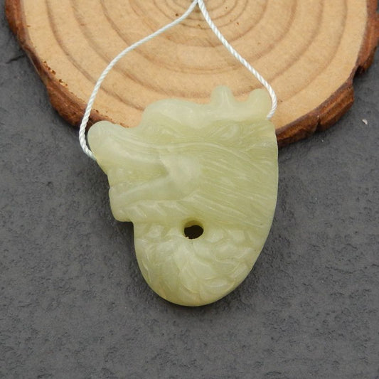 Natural Liaoning Jade Carved dragon Pendant Bead 36x31x10mm, 15.0g
