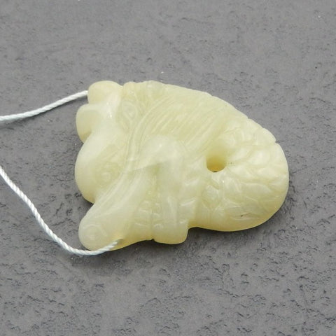 Natural Lemon Jade Carved dragon Pendant Bead 36x31x10mm, 15.0g