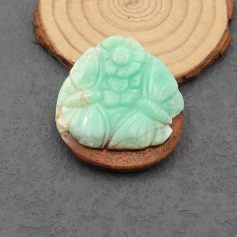 Natural Chrysoprase Carved flower and butterfly Cabochon 42x38x10mm, 21.4g