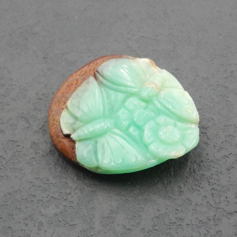 Natural Chrysoprase Carved flower and butterfly  Cabochon 42x38x10mm, 21.4g