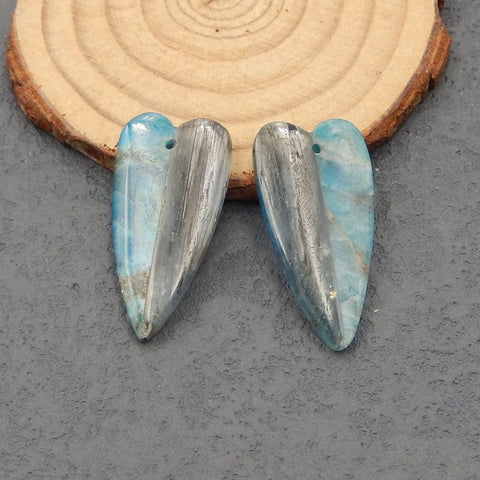 Intarsia of Labradorite and Apatite Earring Beads 32*16*5mm, 10.5g