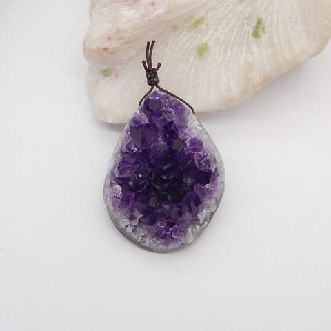 Collier Bijoux Pendentif Améthyste Naturelle 52cm, 55x42x22mm, 65g