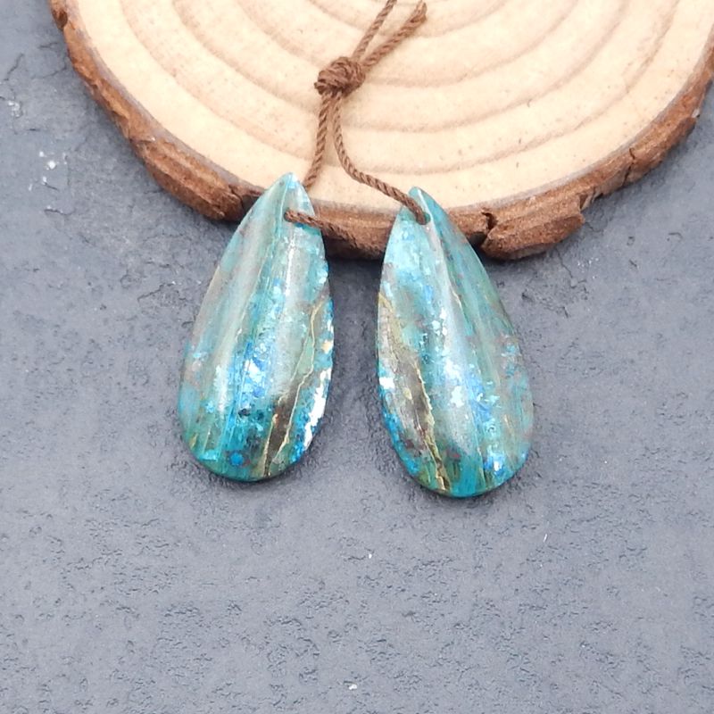Natural Blue Chrysocolla Earring Beads 28x16x5mm, 9.2g