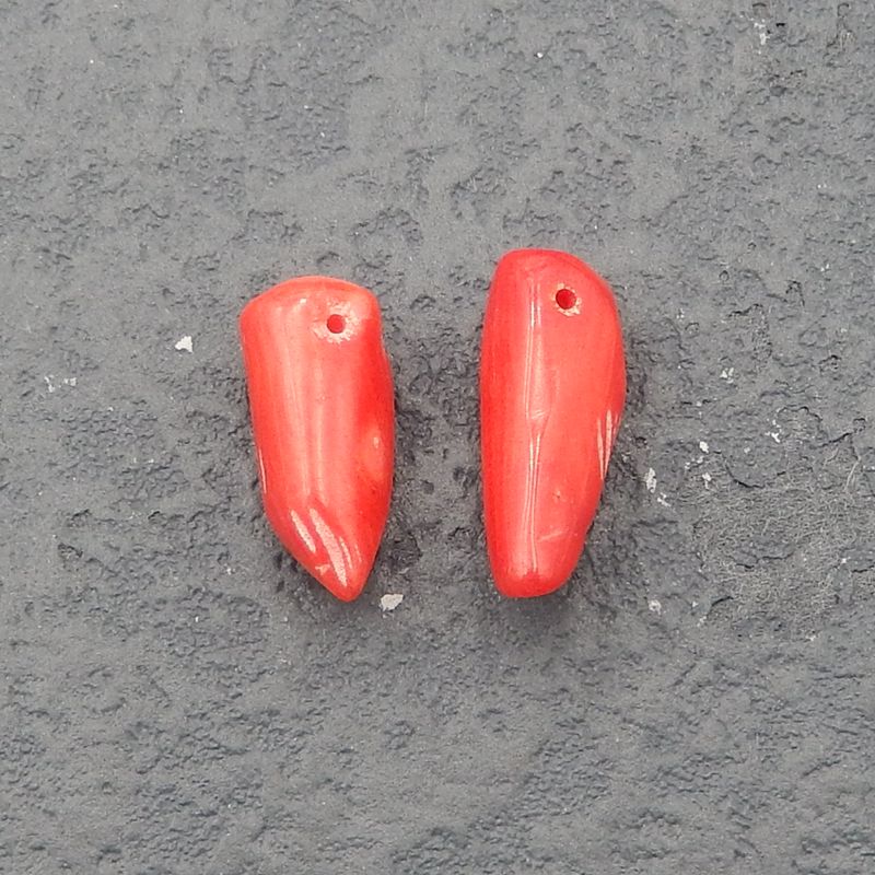 Natural Red Coral Earring Beads 18x7x6mm, 2.8g