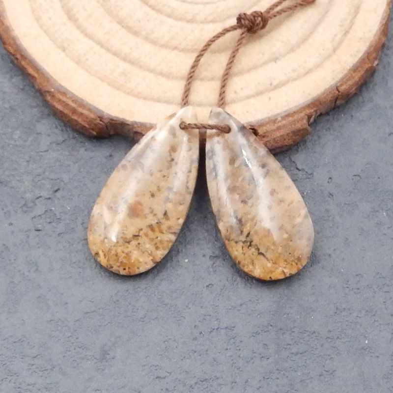 Natural Palm Root Stone Earring Beads 30x12x5mm, 4.7g