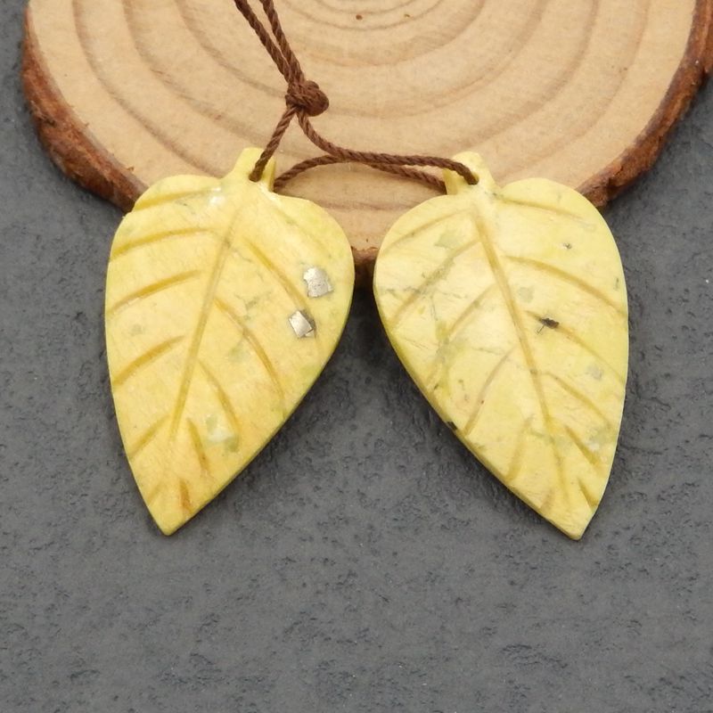 Natural Serpentine Carved leaf Earring Beads 35*21*3mm, 7.9g