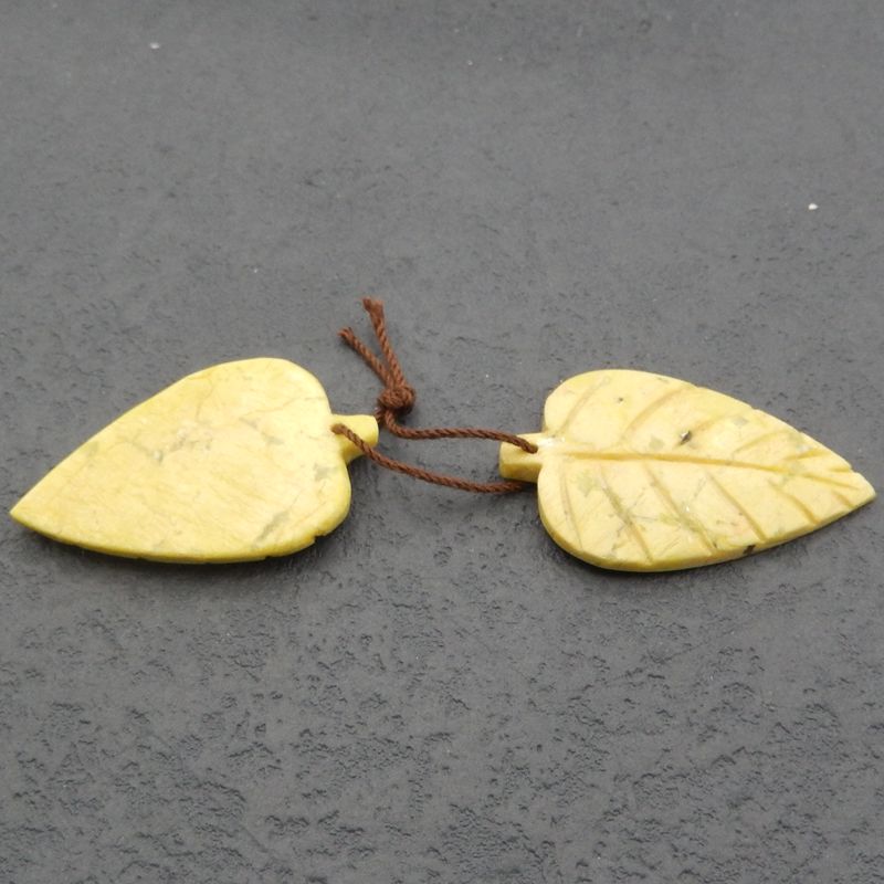 Natural Serpentine Carved leaf Earring Beads 35*21*3mm, 7.9g