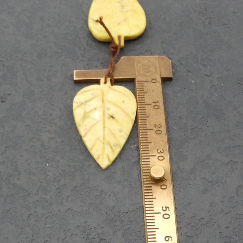 Natural Serpentine Carved leaf Earring Beads 35*21*3mm, 7.9g