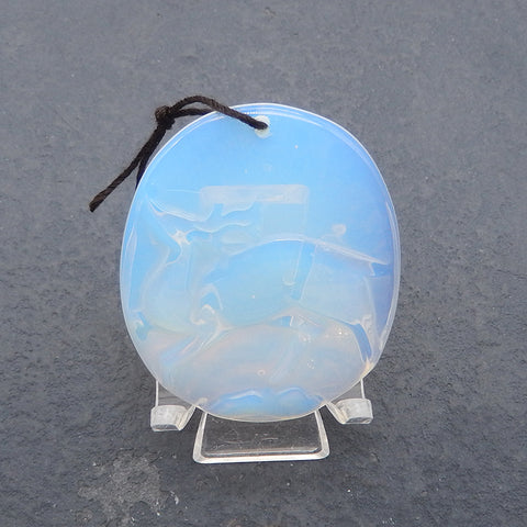 雕刻乳白色宝石吊坠珠,45x24x4mm,8.3g