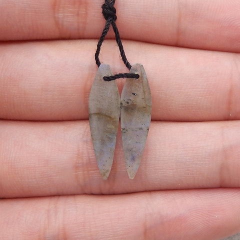 Carved Natural Labradorite Leaf Gemstone Earring Beads, 24×6×3mm, 1.6g