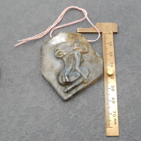 Natural Labradorite Carved lady Pendant Bead 60x50x9mm