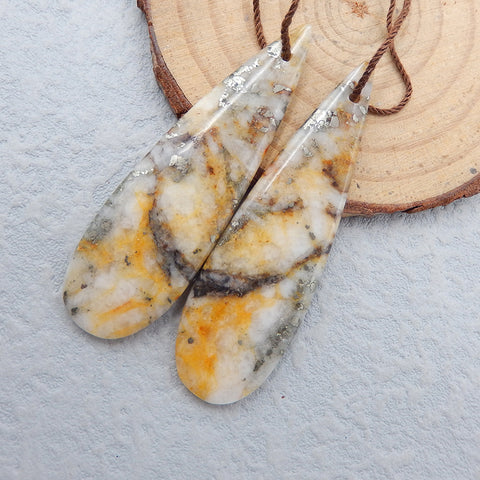 Natural White Quartz with Pyrite Earring Beads 52X16X5mm, 12g